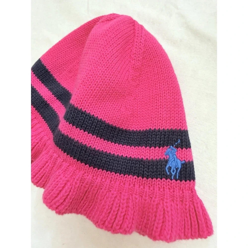 Ralph Lauren Infant knitted Hat Pink SZ-9M-24M 75% Pima Cotton 25% Wool One‎ SZ